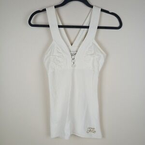 Fox Racing Girls White Pima Cotton Halter Tank Top Ruched Button Detail Size S